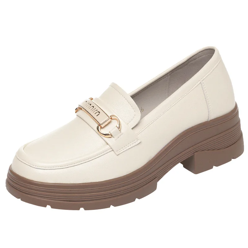 British Style Thick Bottom Patent Leather Loafers Women\'s Platform Shoes 2024 Spring Shallow Block Heels Shoes Office Elegant