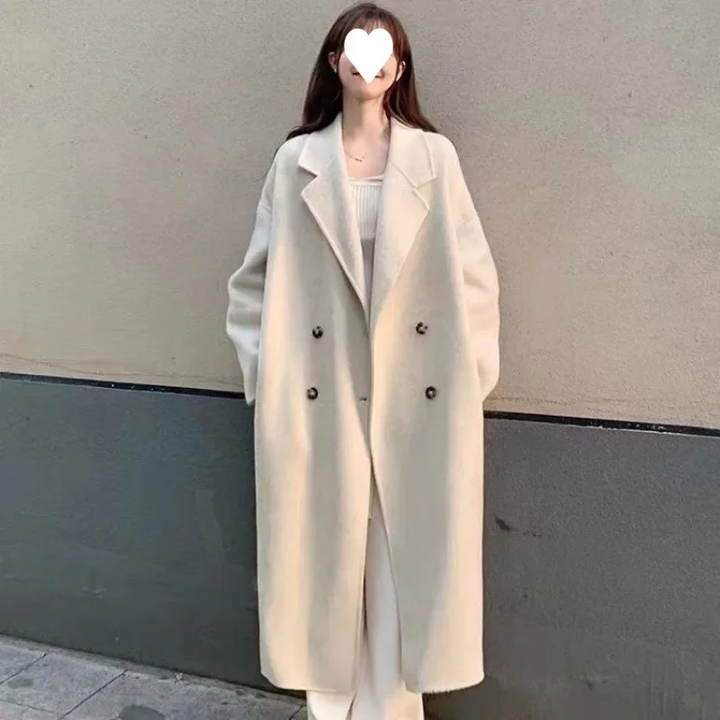 Korean Style Women's Double-Faced Woolen Coat Medium-Length Slimming Outerwear Jacket Double-Sided Tweed Special Season Sale