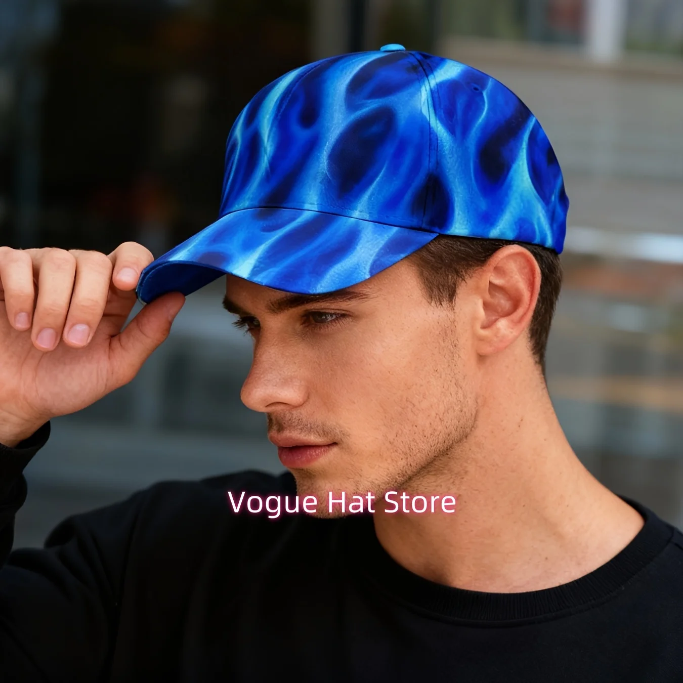 1pc, Baseball Cap with a Blue Flame Pattern, Featuring a Flaming Design, Suitable for Everyone, a Casual Fashion Item for Outdoo