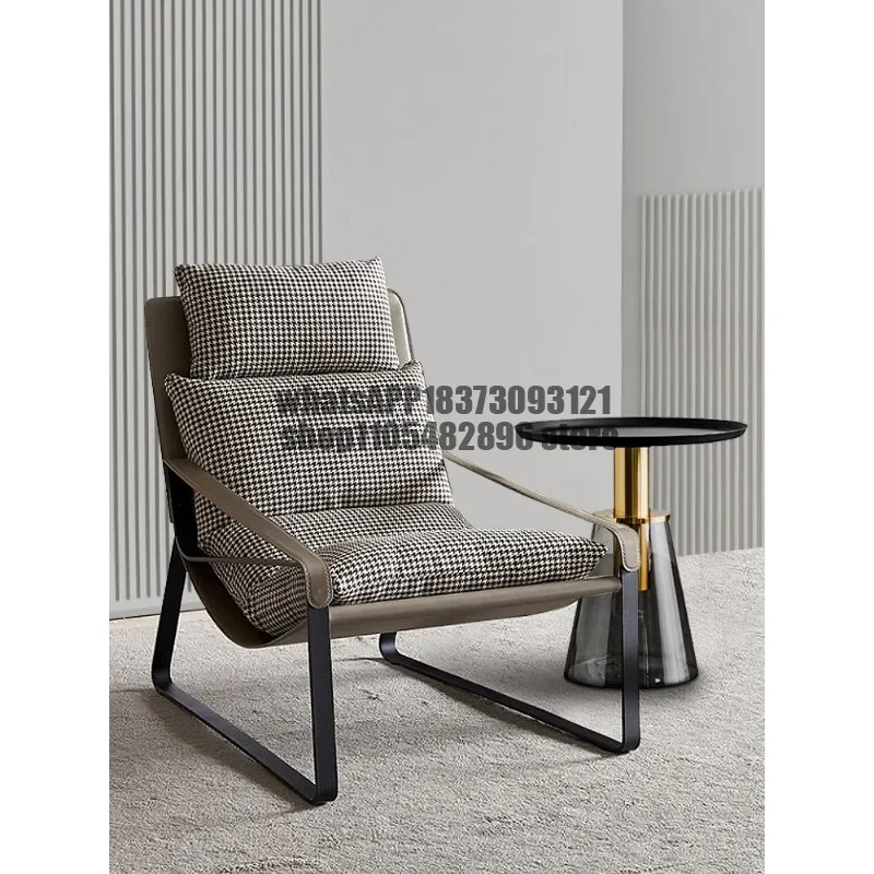living room single chair Italian minimalist thousand bird grid leisure chair single sofa recliner saddle leather high