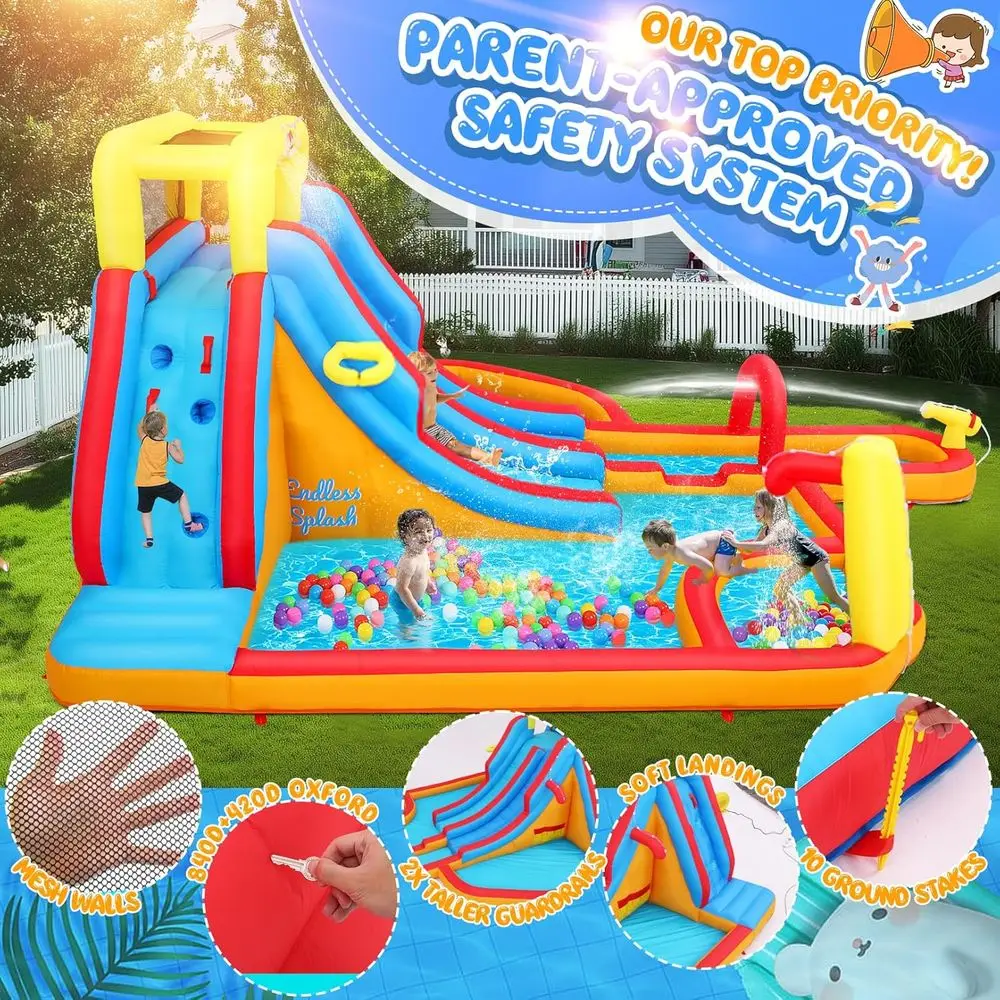 Corso di ostacoli con scivolo d'acqua a doppia corsia Iatable per cortile dei bambini Parco acquatico grande da 18'x14', acque extra lunghe da 15 piedi