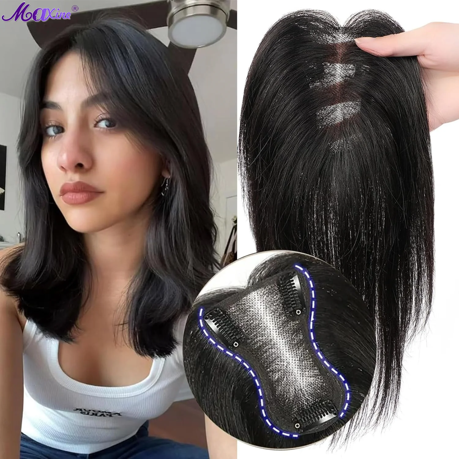 Human Hair Toppers for Women Real Human Hair 100% Remy Human Hair Toppers for Thin Hair 10inch Swiss Base Hand-Tied Straight