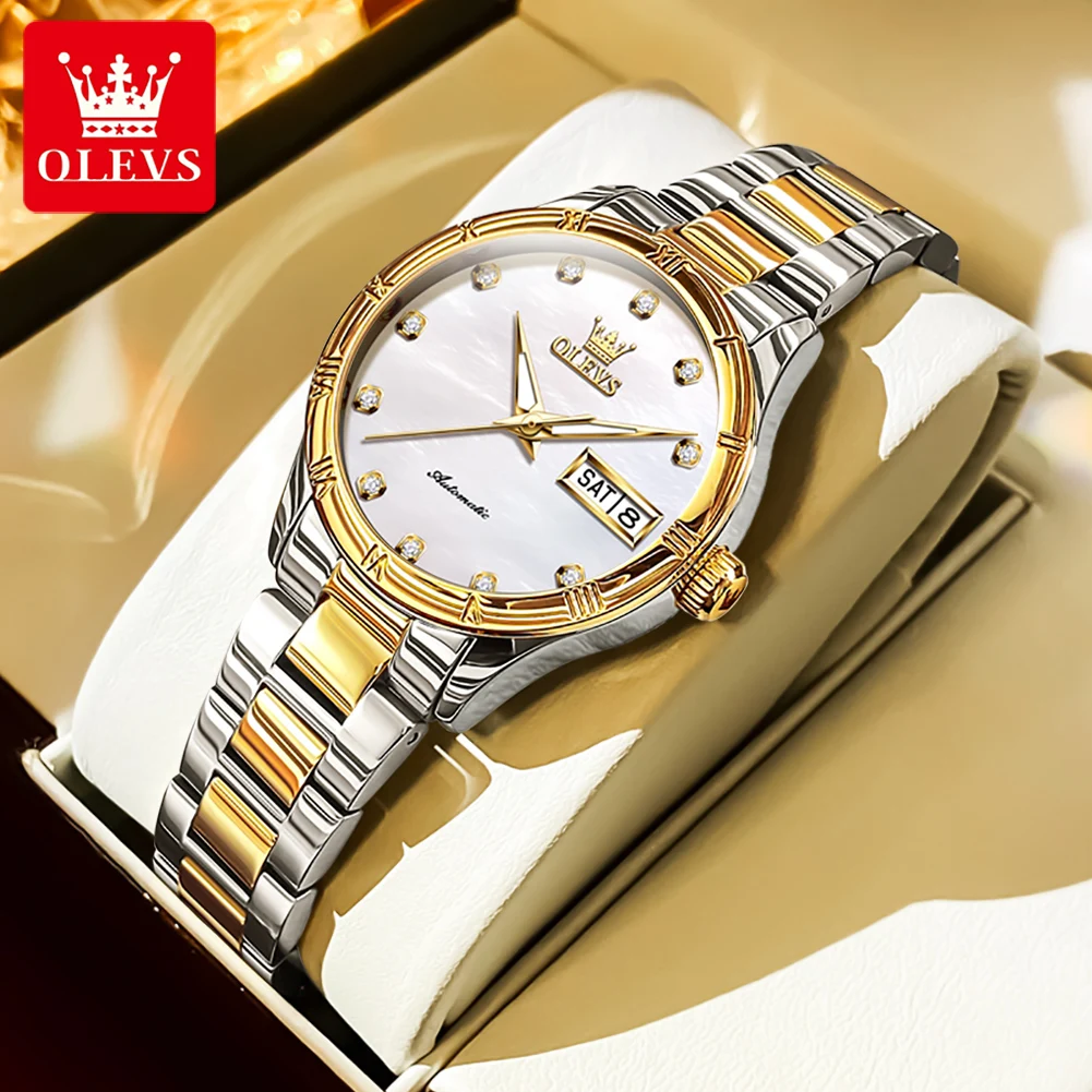 OLEVS 7030 Luxury Brand Ladies Wristwatch Dual Calendar Luminous Automatic Mechanical Diamond Watch for Women