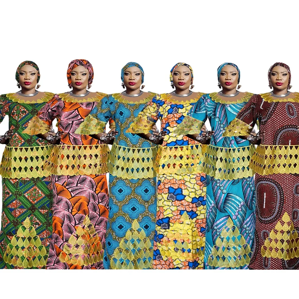 Plus Size African Clothes for Women 2024 Dashiki Ankara Embroidery Wedding Party Evening Top Skirt Matching Sets With Headscarf