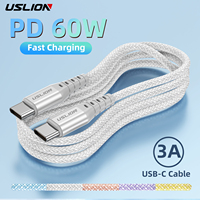 USLION Type C Cable for iPhone 15 Pro Max PD 60W Fast Charging Data Cord For Xiaomi 14 Redmi 13 Oneplus Samsung POCO Huawei P30