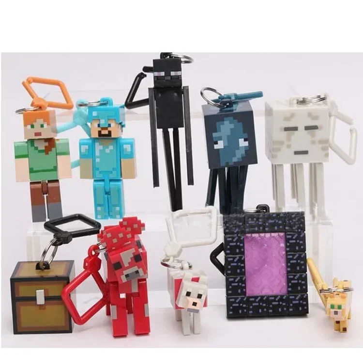 Hot Sale!!! Minecrafte 10pcs My World Series Keychain Game Fans Building Bricks Particle Blocks Set Figure Toys Bag Pendant Gift