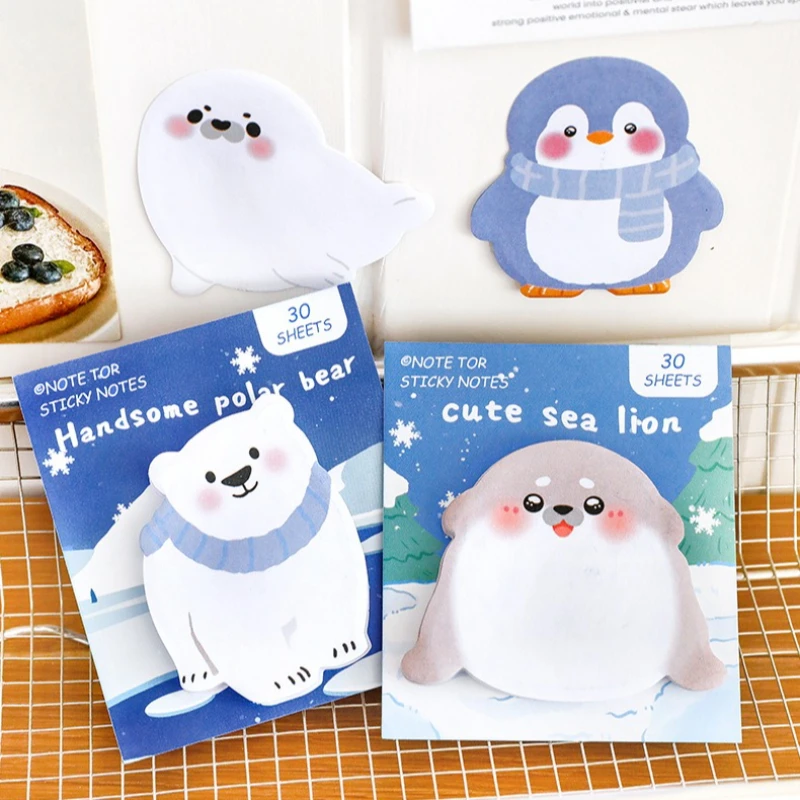 Office School Supplies Cartoon Polar Bear Sticky Note Cute Polar Penguin Paper N Times Sticker Student Kawai Stationery Gift