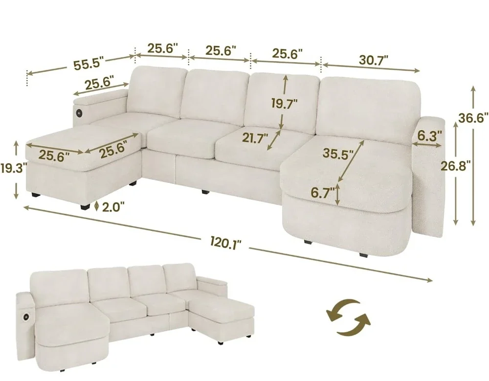 Convertible Sectional Sofa with Storage Seat with Reversible Chaises