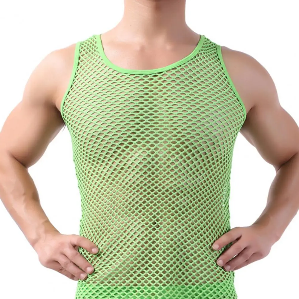 Visnet Mannen Sexy Mesh Tank Tops Transparante Slaap Tops Mannelijke Ondergoed Pure Kleur Vest Mouwloze Tops Ondergoed Mannelijke Hemd