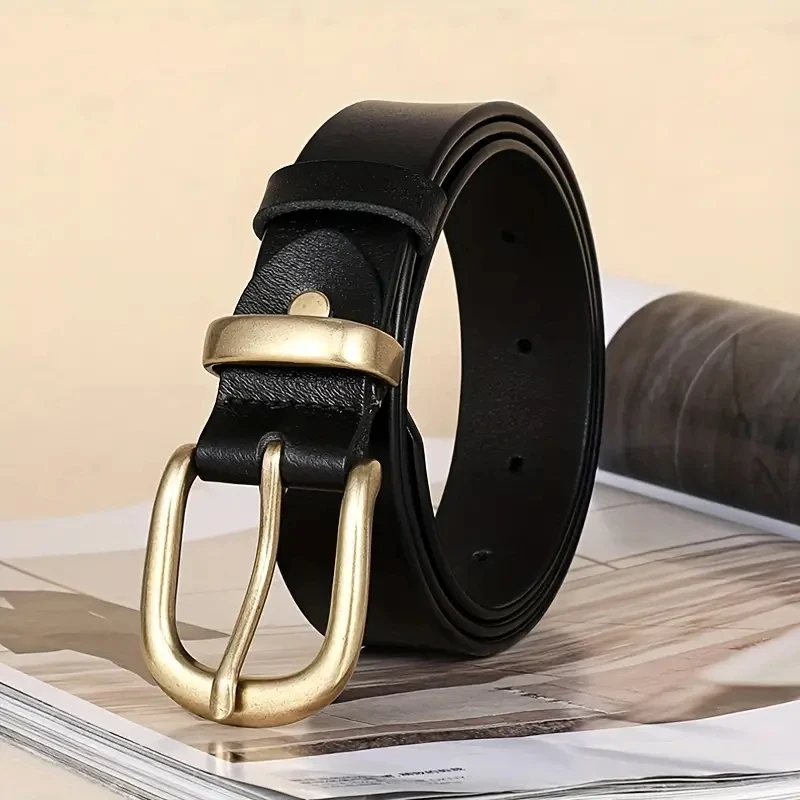 Chic Vintage Cowhide Women's Belt - Unique Half-Round Buckle for Casual & Dressy Looks, Perfect Everyday Accessory