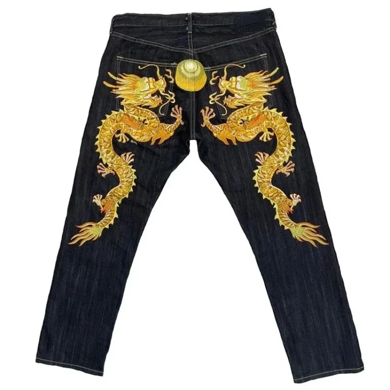 European and American style street jeans male Y2K printed hip hop high waist straight retro loose wide leg pants denim trousers