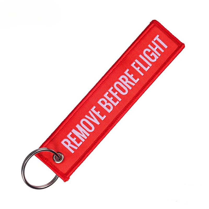 REMOVE BEFORE FLIGHT Doppelseitiger Schlüsselanhänger, mehrfarbig bestickter Schlüsselanhänger für Motorrad, Auto, Tasche, Schlüssel, Jet-Tag, Geschenke