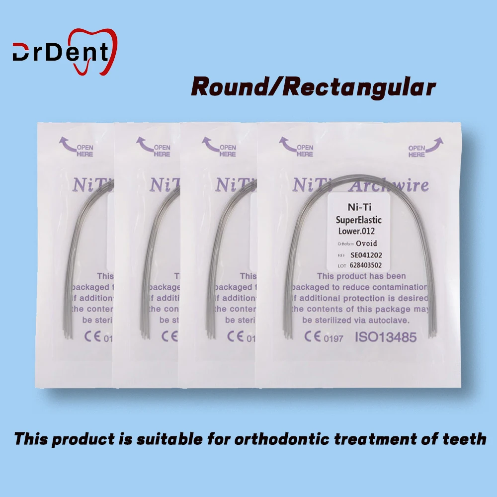 NiTi Arch Wire Brackets 10Pcs/Bag Orthodontics Brackets Ovoid Rectangular Shape Archwire for Braces Dental Super Elastic