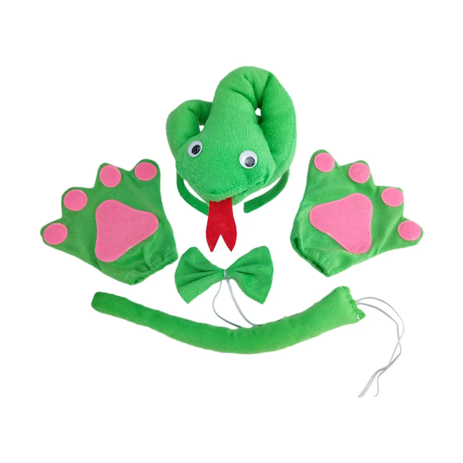 Disfraz de animal para cosplay: conjunto de cola de serpiente verde con diadema, guantes y pajarita, para niños y adultos, ideal para fiestas navideñas y decoración.