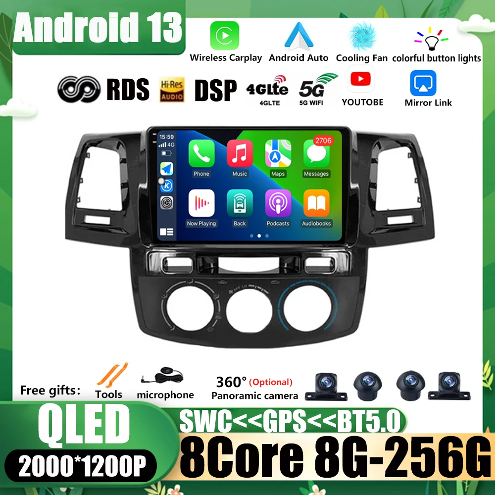 

Для Toyota Fortuner Hilux 2005-2014 Android 13 Carplay стерео Мультимедийный Bluetooth автомобильный радиоприемник видеонаблюдение GPS