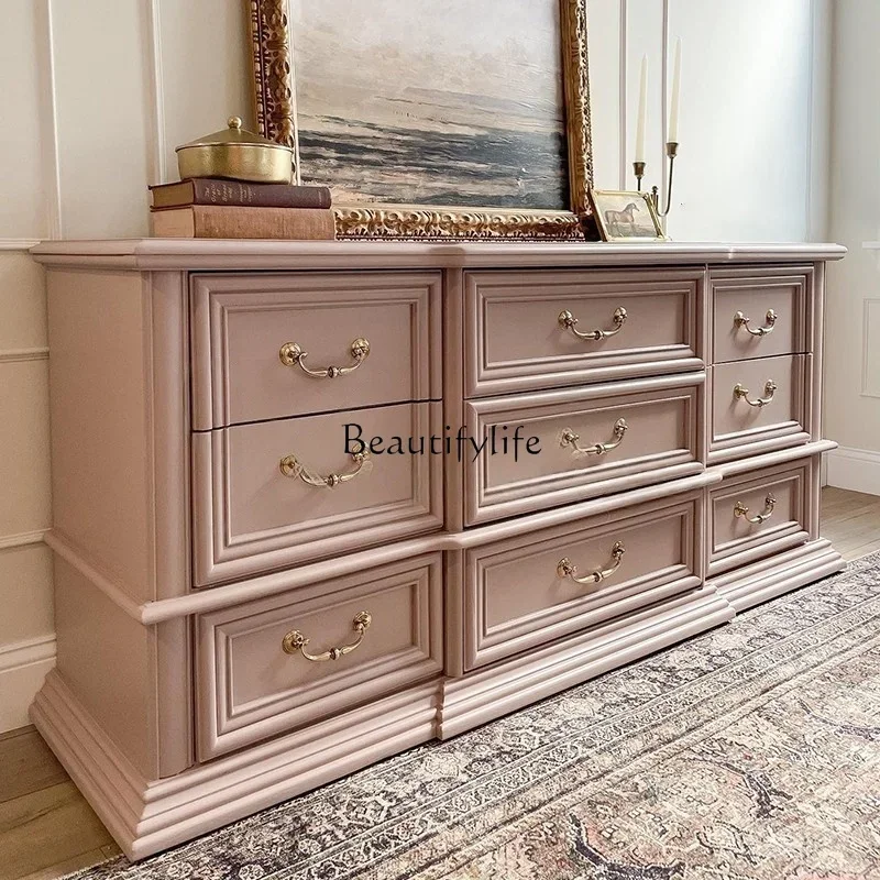 

yj39 American Country Style Solid Wood TV Cabinet French Vintage Distressed Mid-Century Living Room Sideboard Storage Cabinet