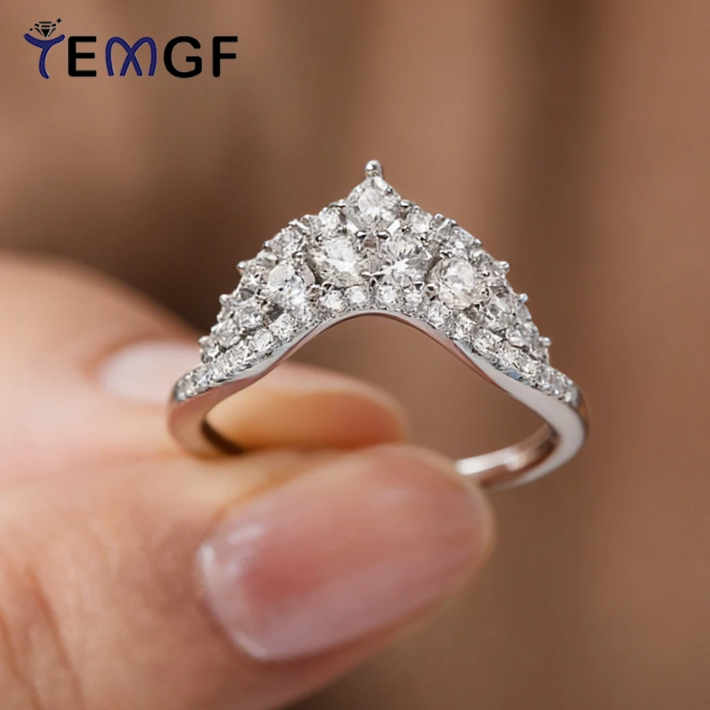 

Женское кольцо с короной из муассанита TEMGF, стерлинговое серебро S925, свадебное, помолвочное, вечернее, изысканные блестящие ювелирные изделия, можно тестировать, сертифицированное