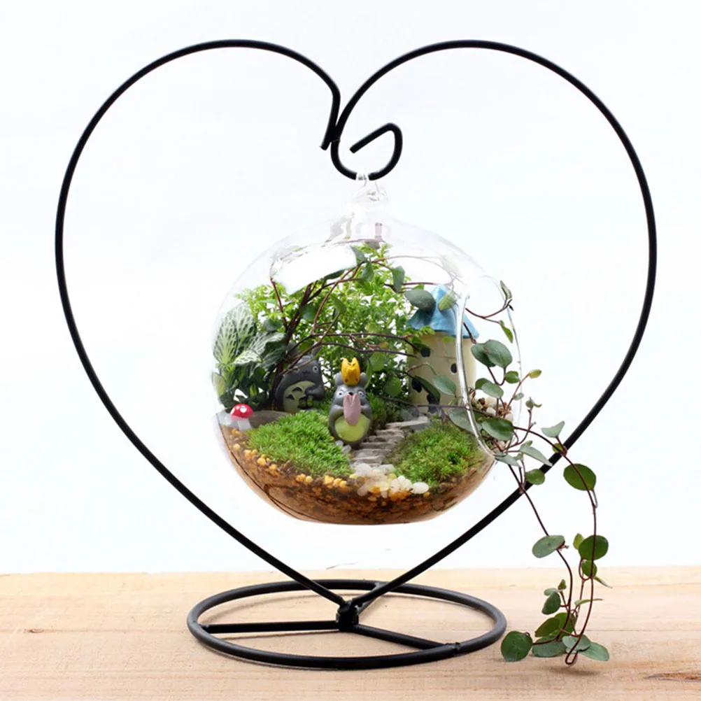 1pc schwarz herzförmig elegant Eisen leicht hängende Pflanze Glas Vase Terrarium Stand halter gute Leistung zum Dekorieren