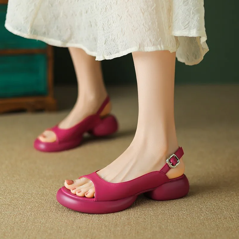 

2025 Summer High Heel Sandals Women's Peep-toe Shoe Luxury Buckle Casual Thick Heel Sandals 여자 샌들 한국 sandalias de mujer verano