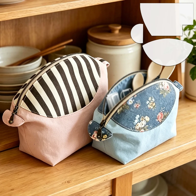 YOMDID 3-teilige handgefertigte Stoffschalen-Nähvorlage, DIY-Aufbewahrungstasche und Reißverschlusstasche, Quilt-Vorlagen, zwei Größen von Nähmustern