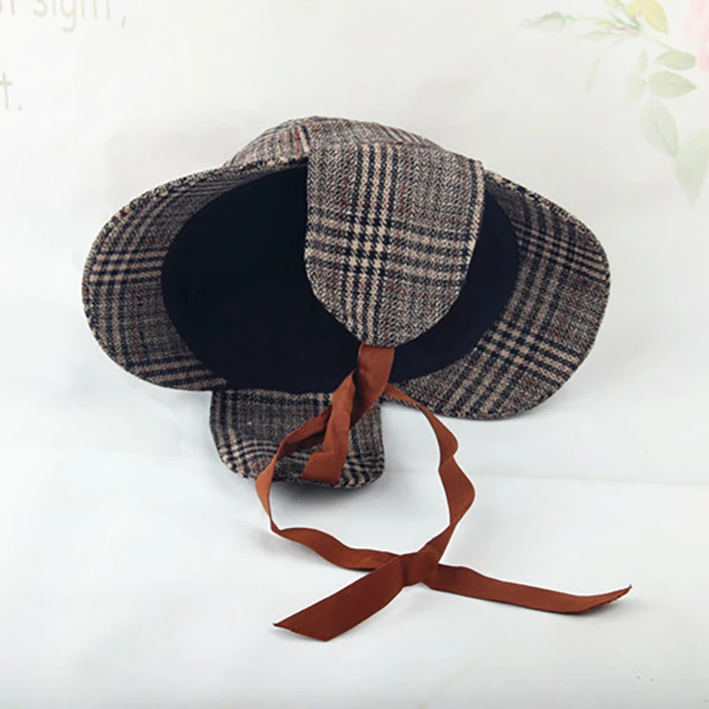 TV Detective Cosplay Hat Autumn Striped Double Visors Hats Vintage Baseball Cap