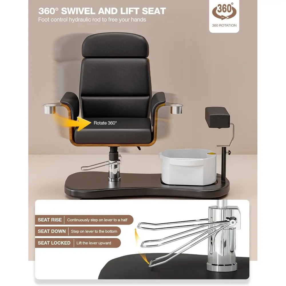 كرسي باديكير دوار 360 درجة بدون سباكة لتقنية الأظافر، محطة باديكير مع مقعد قابل للتعديل، مسند للقدمين وحمام القدمين، Pr