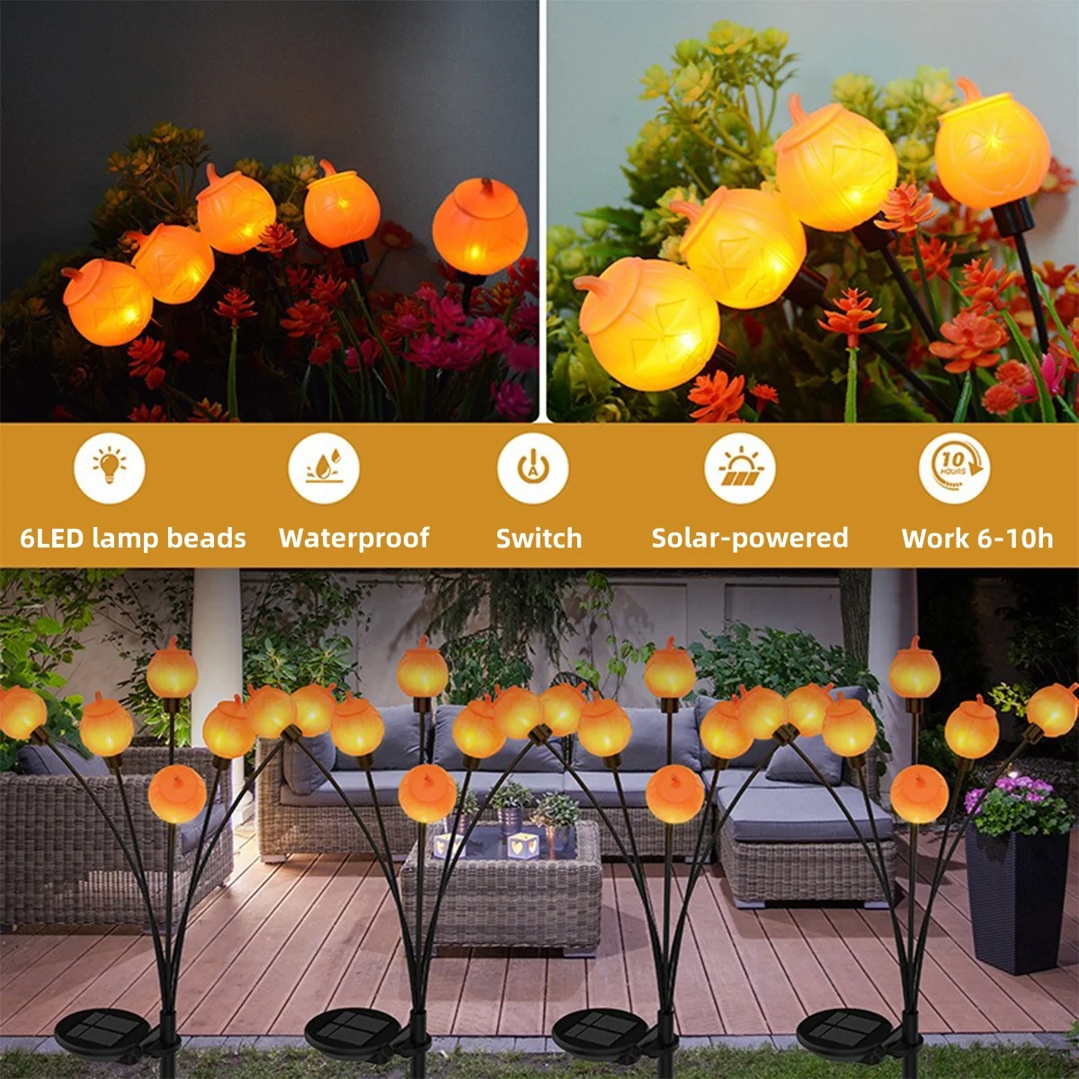 LED Solar Garden Light Outdoor Waterproof Pumpkin Shape Solar Powered Lamp Halloween Balcony Lawn Landscape Path Street Decor