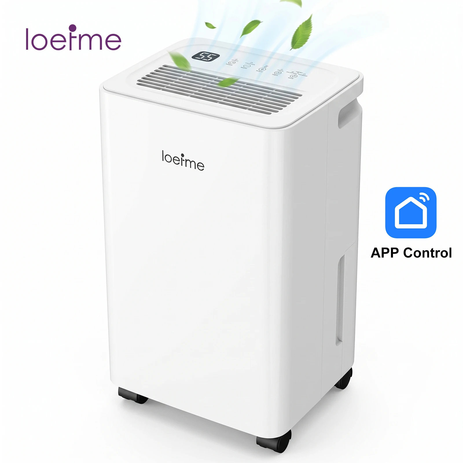 LOEFME APP Smart Luftentfeuchter 16L/Tag Entfeuchtung 2L Wassertank Luftreinigender Luftentfeuchter Entfernt Feuchtigkeit, Schimmel und Gerüche Leiser Feuchtigkeitsabsorber mit Rollen 3M Schlauch