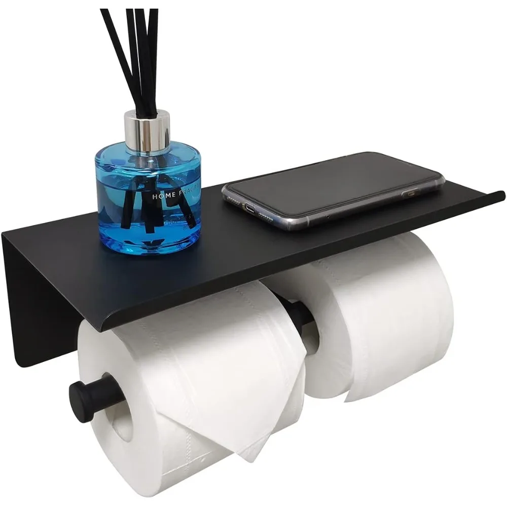 Wall Mounted Double Layer with Shelf Double Layer Large Roll Paper Towel Holder Multifunctional Toilet Paper Dispenser