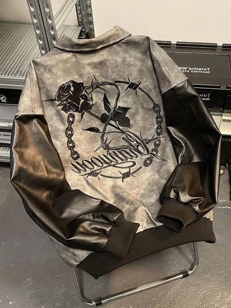 

Женская куртка Hikigawa Tie Dye с принтом, повседневные шикарные модные лоскутные топы из искусственной кожи, женские топы с длинным рукавом и отложным воротником, Roupas Femininas