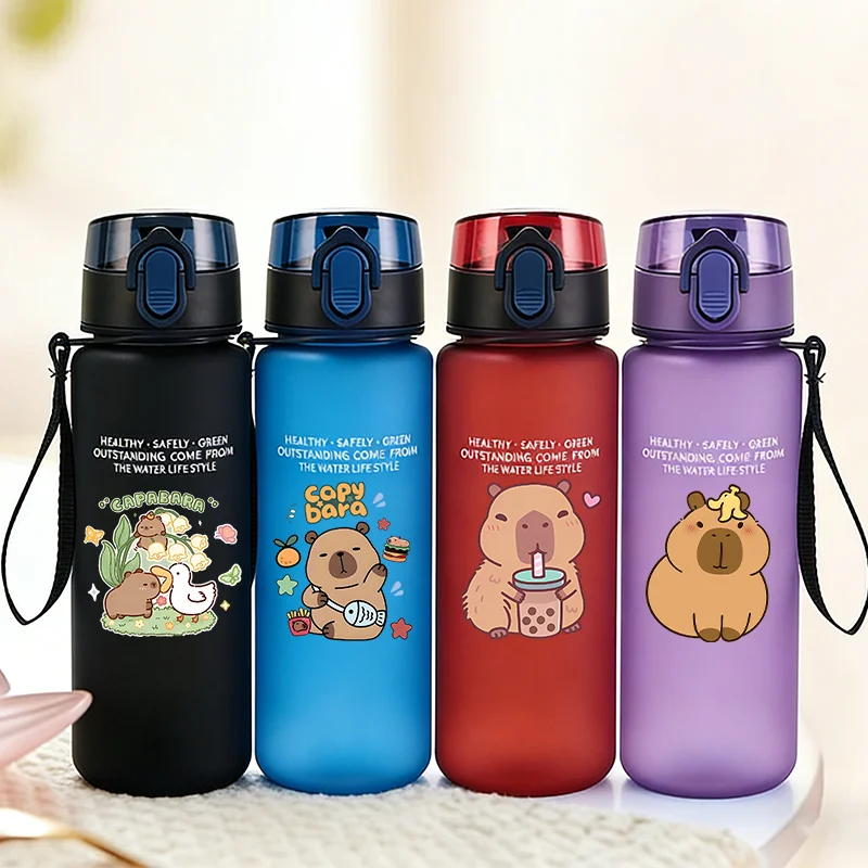 

650ml Capybara Water Bottles with Straw Kawaii Anime Tour Hiking Cup Girl Boy High-capacity Leak-proof Sport Kids Cute Drink Hat