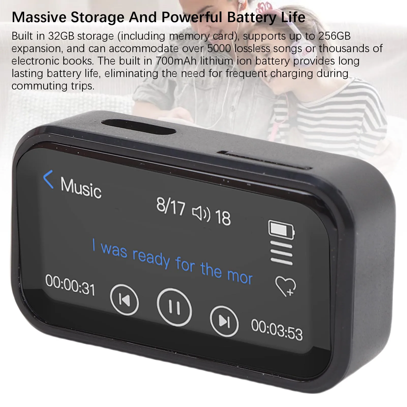 Pemutar MP3 BT Pemutar MP3 BT Portabel Klip Belakang Layar Sentuh Penuh 1,47 inci 32GB Pemutar Musik HiFi Lossless Radio Perekam Suara