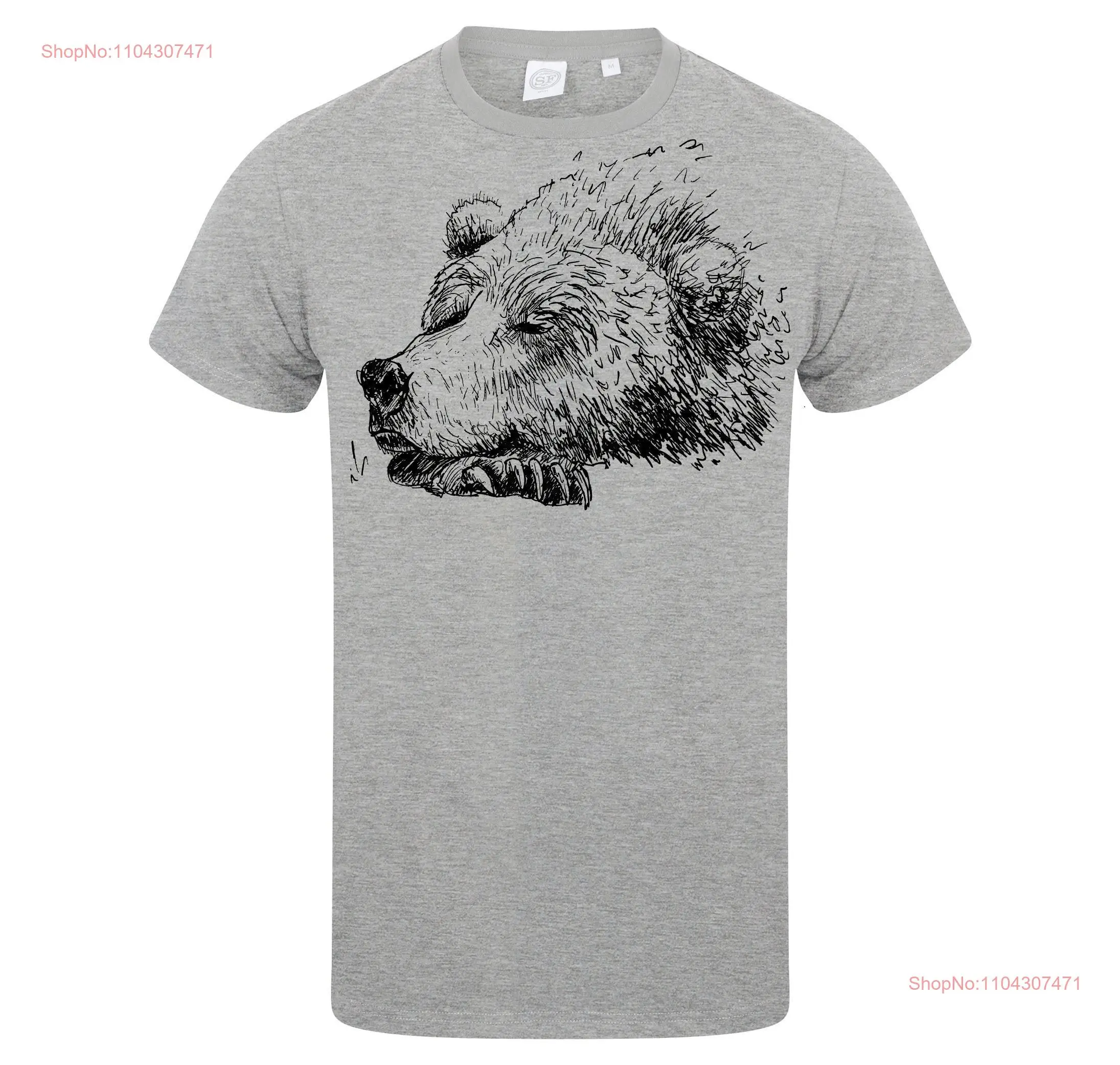 Bear men t shirt grey gift for him hand drawn arty tee long or short sleeves