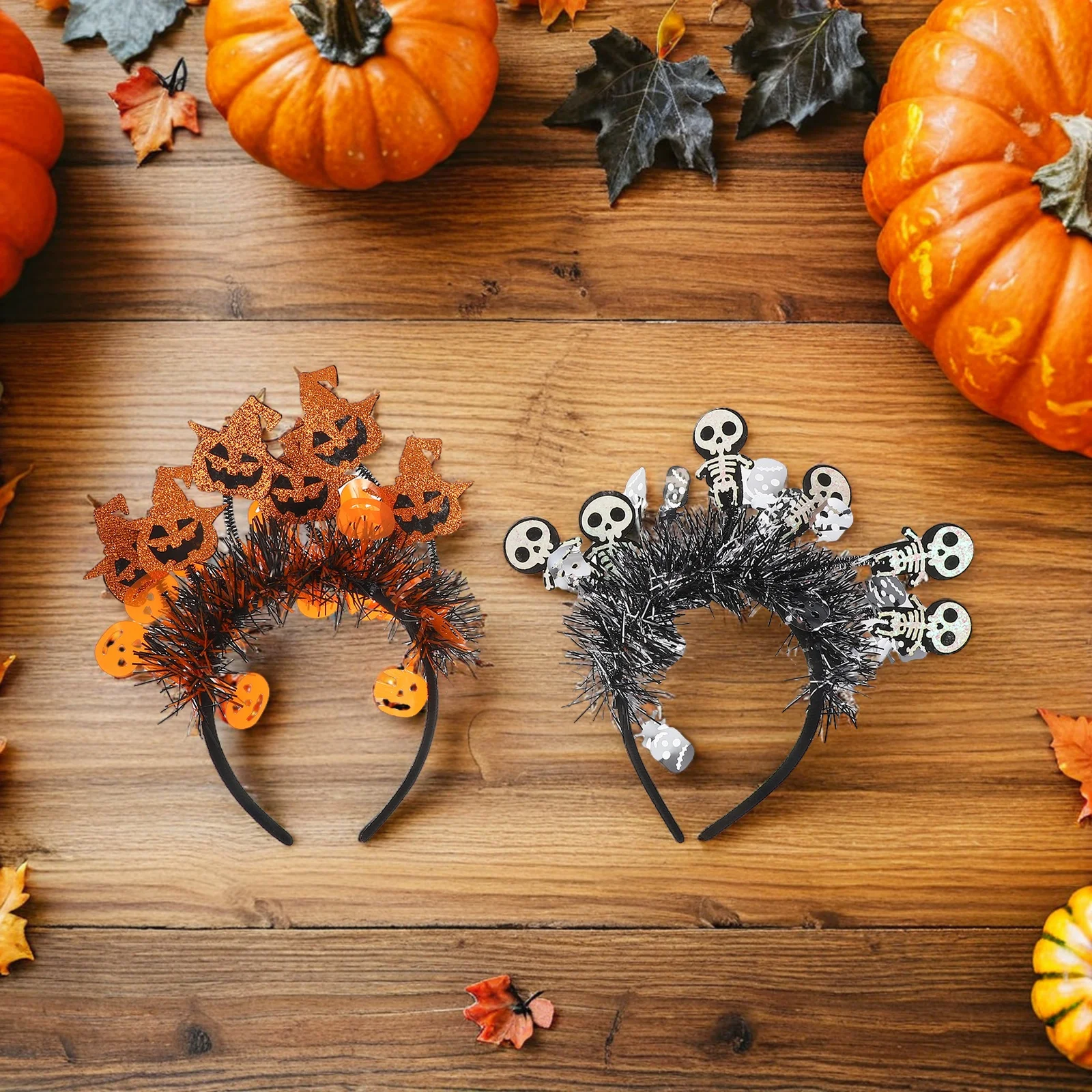 6Pcs Halloween Headband Spooky Tinsel Design with Pumpkin Spider Motifs for Women Girls Party Favors Photo Booth Props Accessory