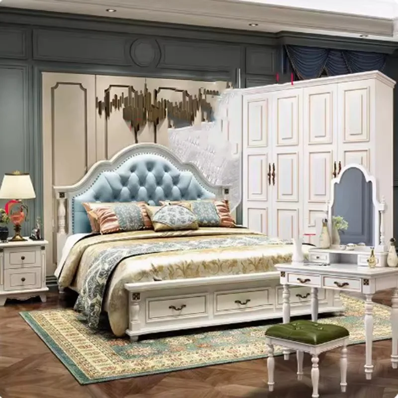 Conjunto de dormitorio doble con armario, cajoneras para niñas que ahorran espacio, juego de dormitorio Queen, muebles nórdicos pequeños de lujo y estilo moderno para dormitorio