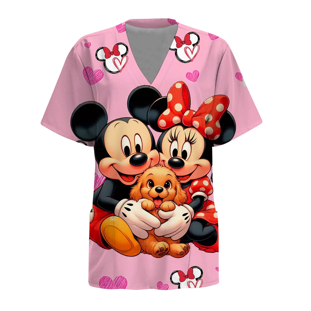 بيع التخليص سلسلة ديزني عيد الميلاد ميكي ماوس طباعة معاطف للأطباء والممرضات الدعك القمم غرفة العمليات السريرية ملابس العمل السريرية Scr #2