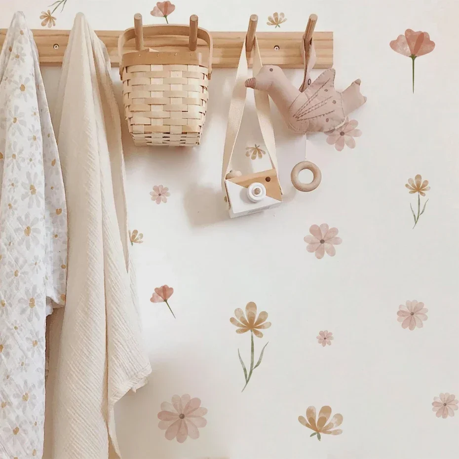 Boho Flowers Wall Stickers Child Watercolor Bedroom Living Room Home Decor Art Eco-frienly Removable Decals PVC Murals image 2