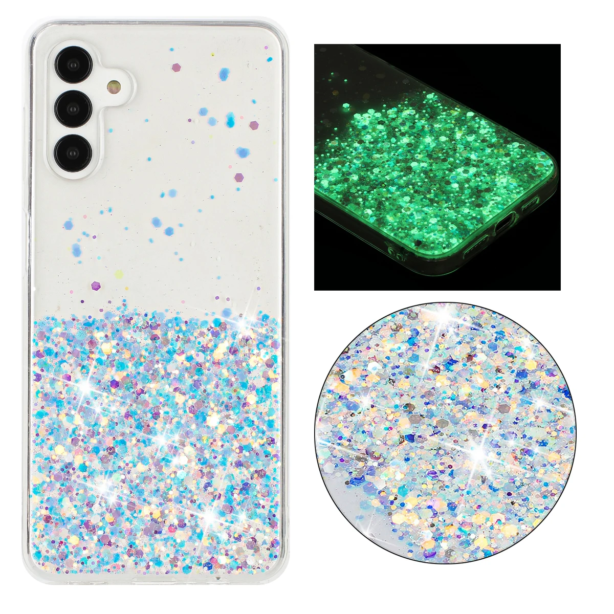 

Shockproof Luminous Clear Glitter Case For Samsung Galaxy A54 A55 A35 A05S A15 A14 S24 Ultra S23, Slim Glow in Dark Phone Cover