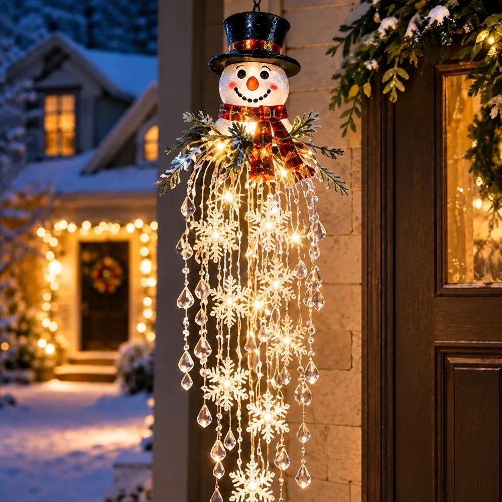 LED Crystal Cascade Christmas Light Snowflake Pattern Pine Needle Christmas Door Hanger Battery Operated Waterfall Cascade