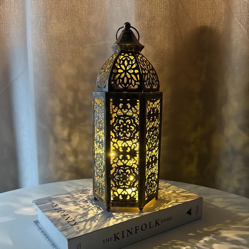 Holiday Hollow Moroccan Candlestick Decoration Home Ornament Vintage Wrought Iron Wind Lamp European