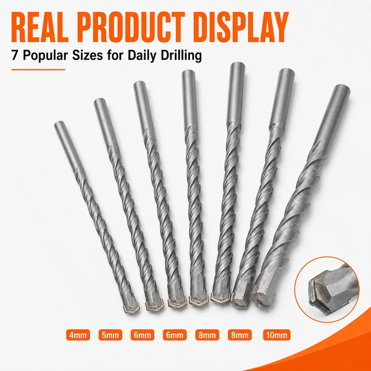 7Pcs Concrete Masonry Drill Bits Set, 4/5/6/8/10mm Carbide Tip Drill for Brick Block Cement Wall