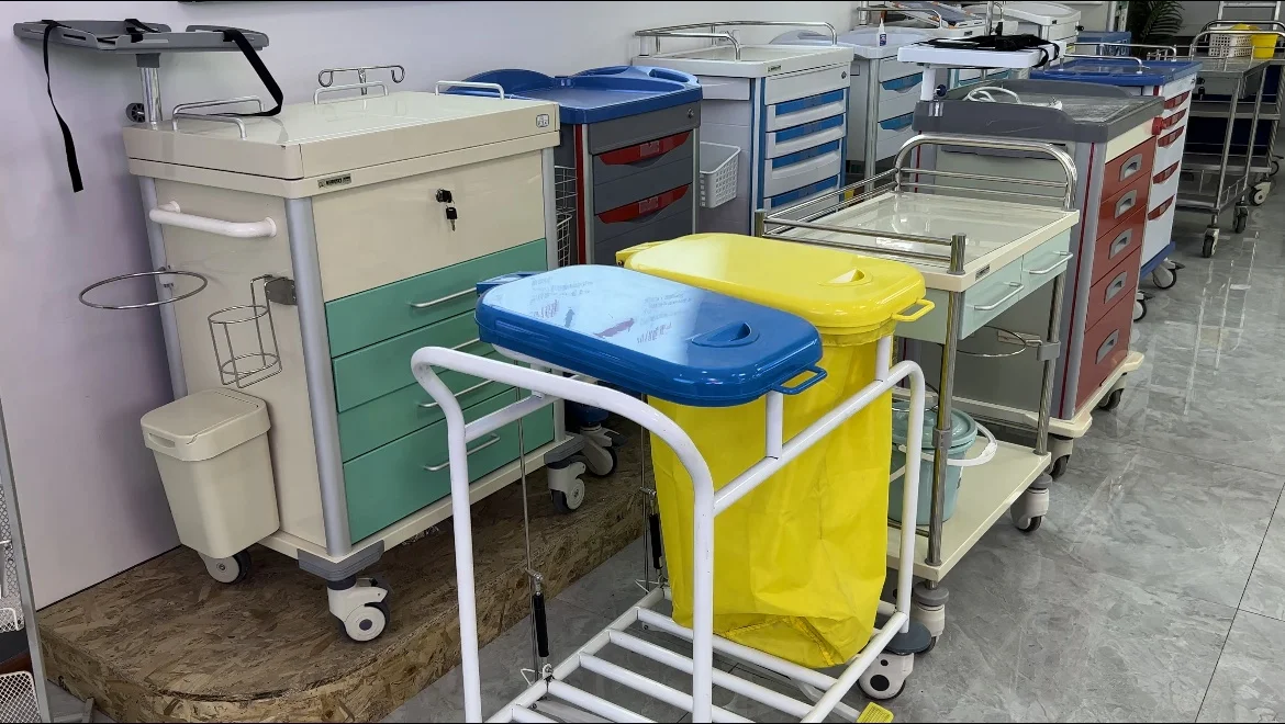 Hot Sale  Hospital Furniture Multi-function ABS Plastic Patient Emergency Trolley Medical Emergency Cart Price