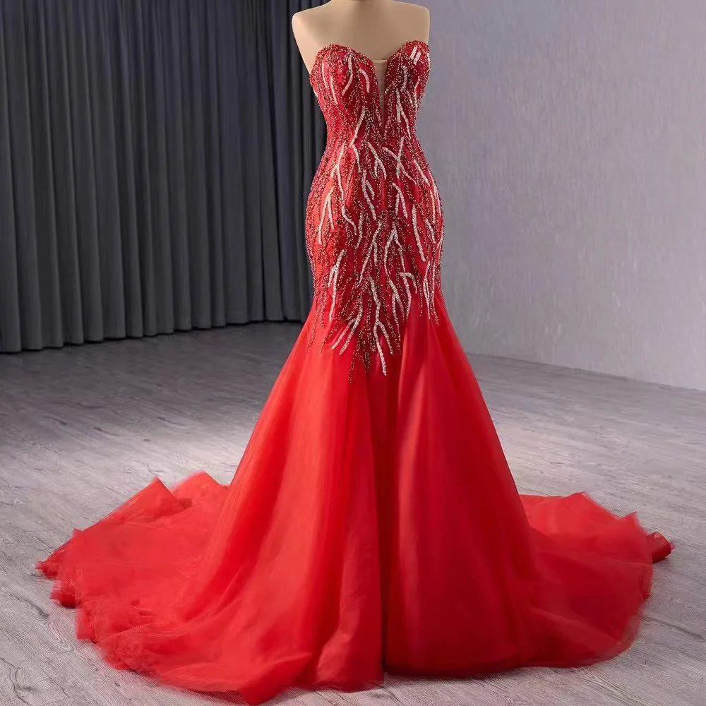 Vestido de noche rojo elegante con forma de corazón, sin mangas, con cordones en la espalda, lentejuelas, personalizable, para ocasiones especiales, 2026