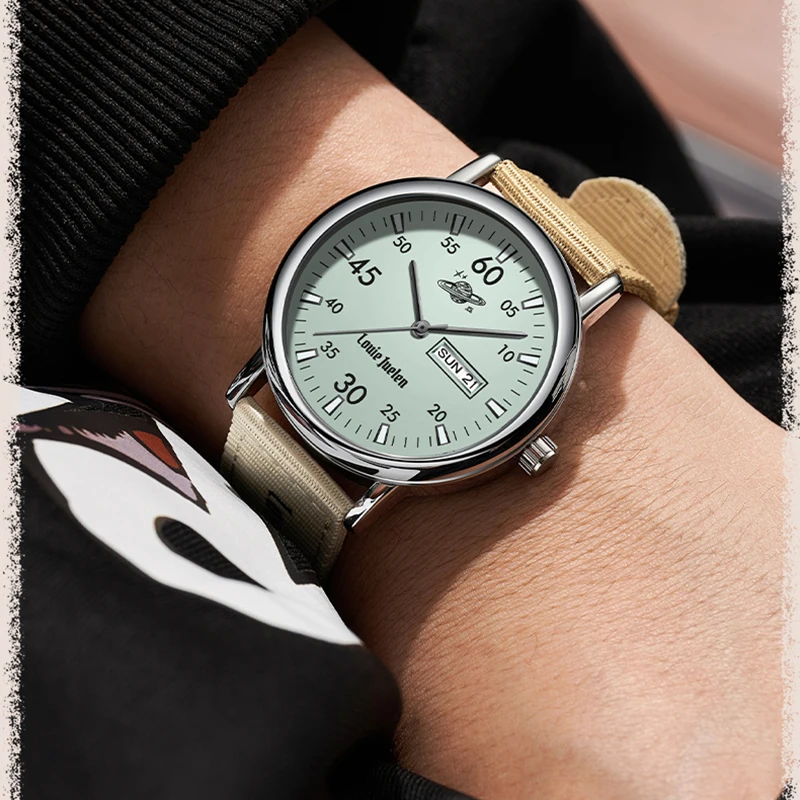 American Vintage Style Personalized Watch for Men Luminous Waterproof Calendar Nylon Strap Students Teenagers Quartz Man Watches