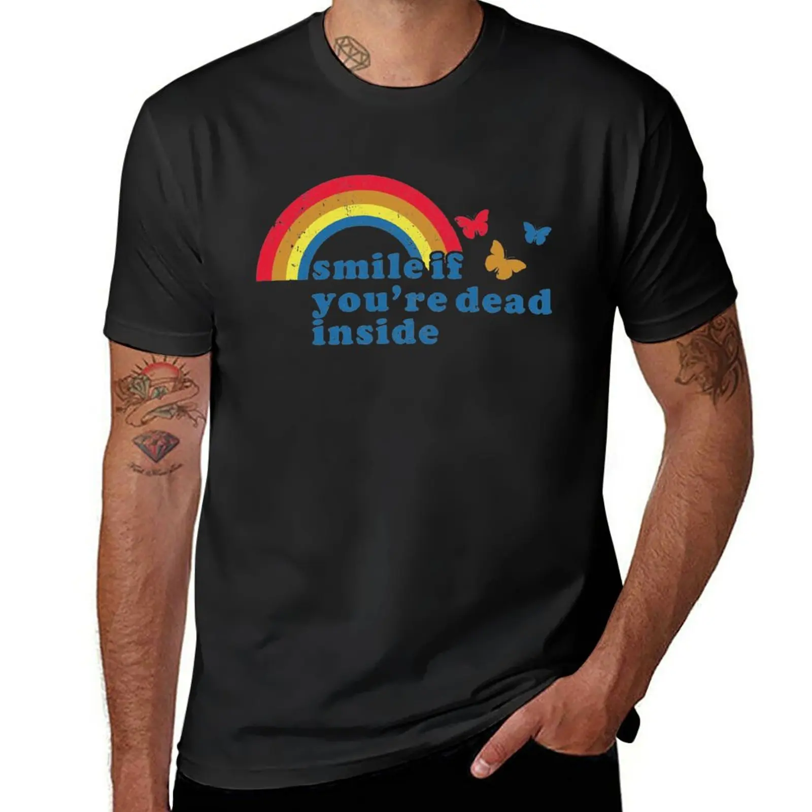 New Rainbow smile if you're dead inside T-Shirt sports fan t-shirts funny t shirts mens t shirt