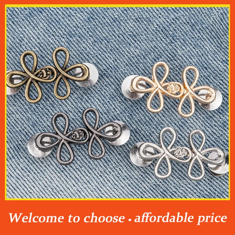 #2Pcs New Four Leaf Clover Buckle Adjuster Waist Tightener Adjustable Waist Buckle Detachable Seamless Button For Pants Skirts