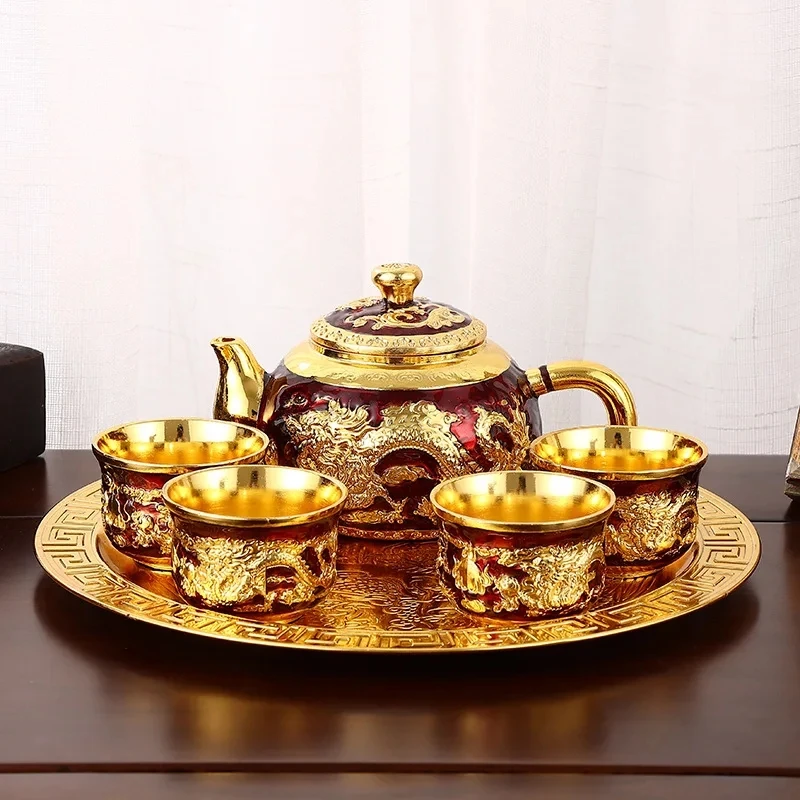 

Handmade Carved Tea Sets for Home, Retro Creative Teapots, Tea Cup Trays, Living Room, Office Gift Accessories, Light Luxury