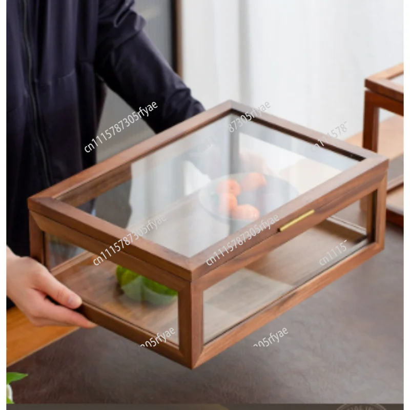 Black Walnut Tea Set Storage Cabinet 5-Sided Glass Dustproof Display Box Desktop Organizer Chinese Style Tea Ware Cabinet