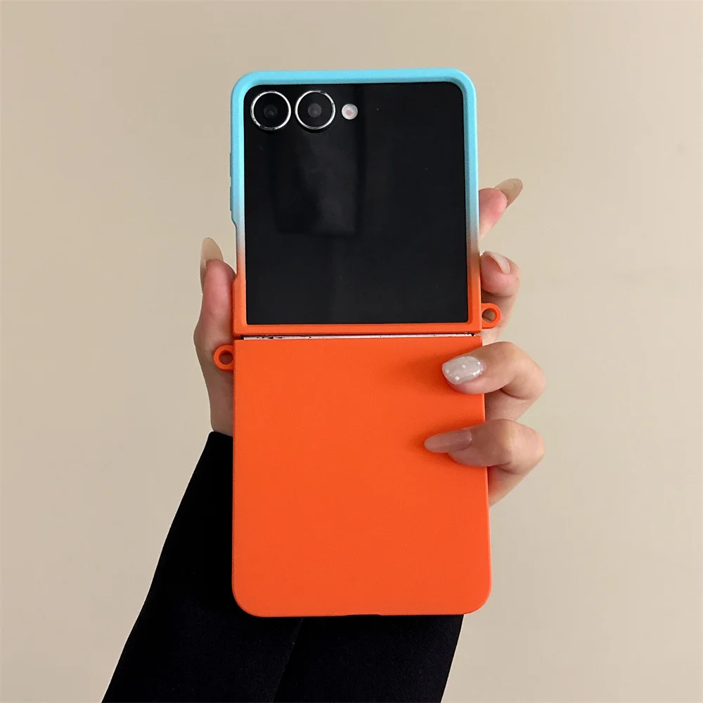 Gradient Color Hard PC Phone Case With Lanyard Hole For Samsung Galaxy Z Flip 8 7 FE 6 5 4 3  Shockproof Protective Shell Cover