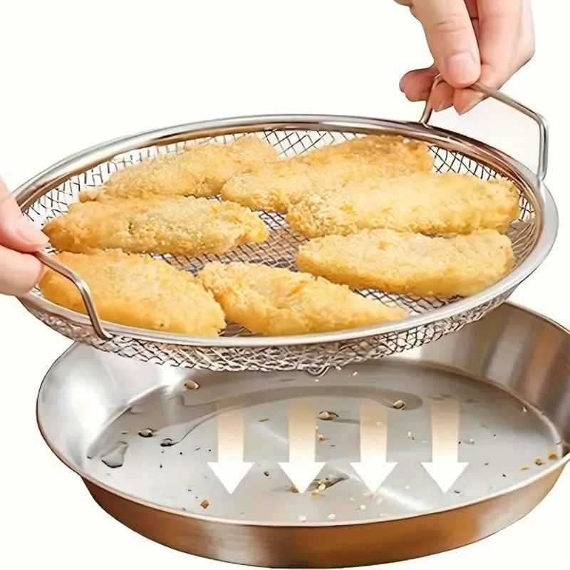 

2Pcs/Set Stainless Steel French Fries Basket with Handle Food Skimmer Oil Filter Snack Tray Cooking Strainer Plate Kitchen